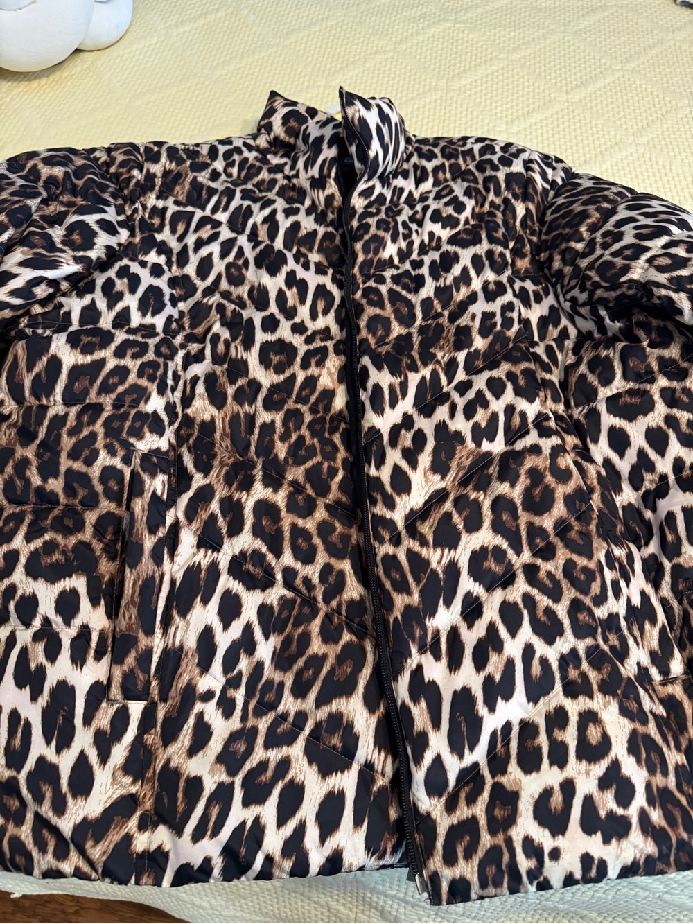 Lands' End Leopard-Print Puffer Jacket in Brown & Black Plus 1X